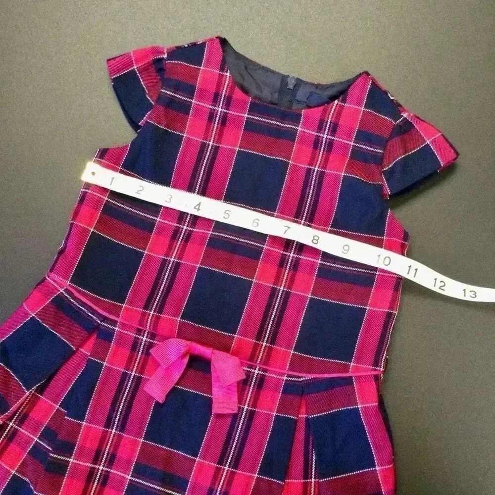 Nautica Baby Pink Black Plaid Cap Sleeve Pleated Lined Bow Sheath Dress Size 18M